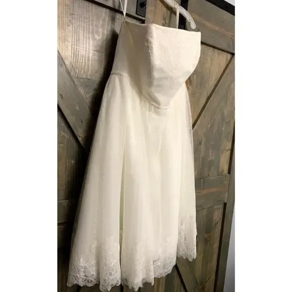 Galina | Dresses | Galina 9wg3858 Davids Bridal Ivory Lace Tulle Tea Length  Wedding Dress 6w New | Poshmark